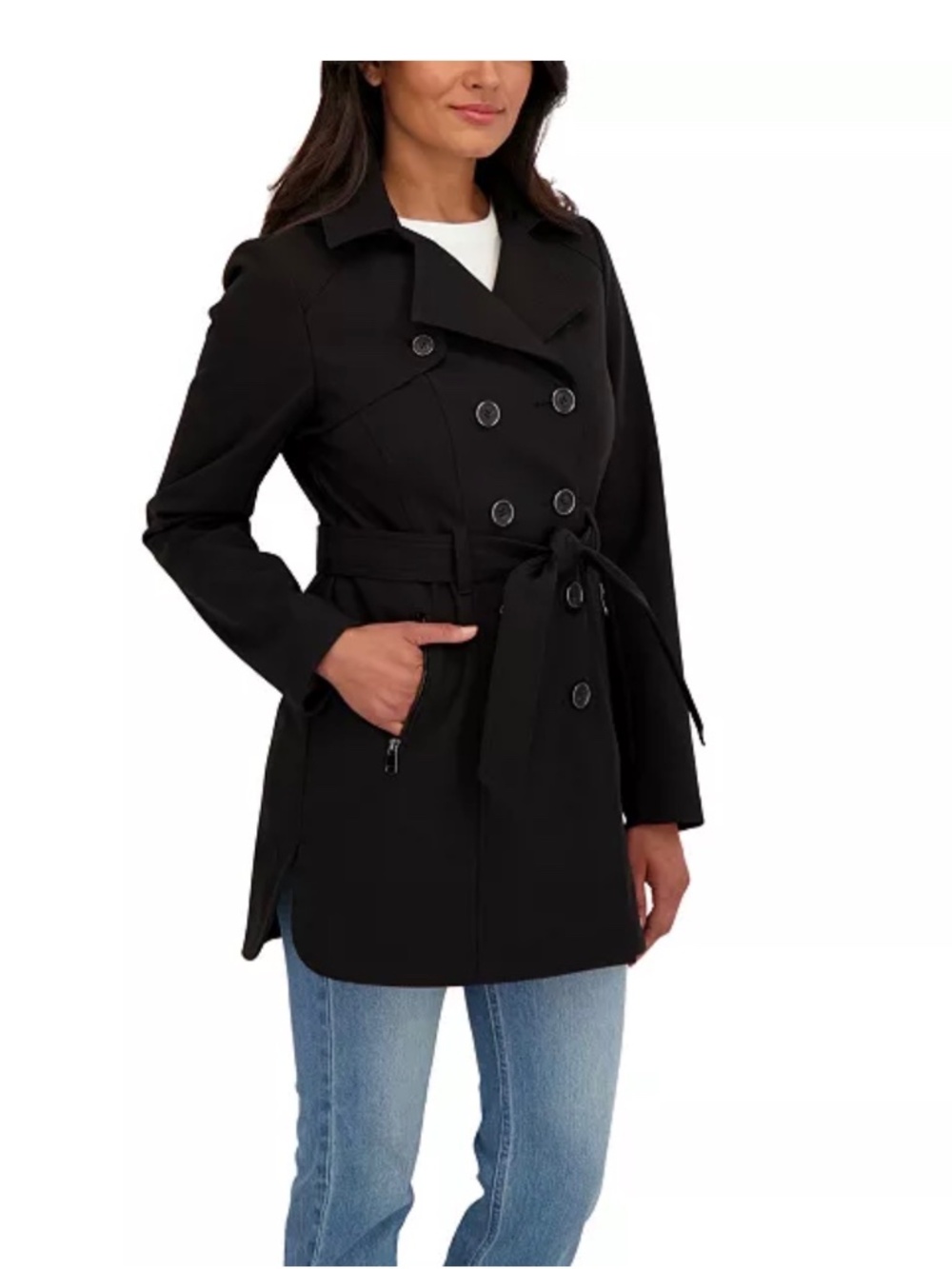 NEW Sebby collection plus soft shell trench coat- black